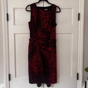 Cache Vintage Red Black Animal Print Belted Midi Dress Size 12 Whimsigoth Cheeta